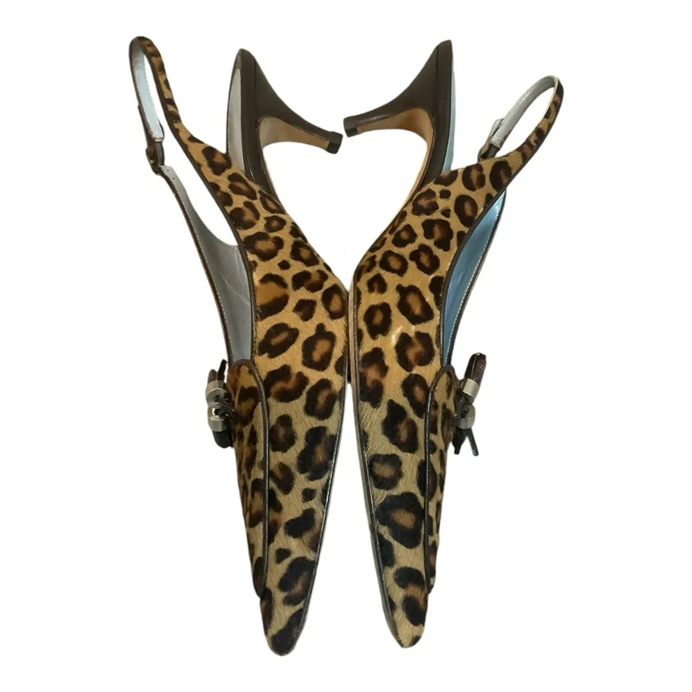 Lambertson Truex Women’s Size 39 Pony Hair Animal Print Slingback Pumps Sandals - Picture 5 of 16